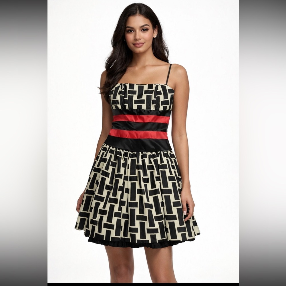 VTG Jessica McClintock Elegant Strapless Black & Red Dress